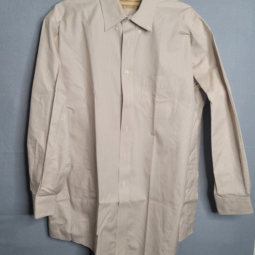 Mens Roundtree Yorke Cotton Non Iron Pinpoint 80's Size 16/33 Beige White